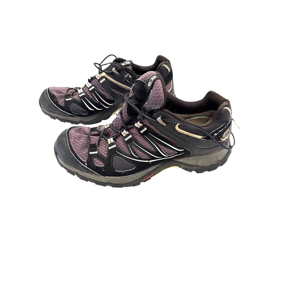 Salomon Women’s 8.5 Black Purple Trail Running Hiking Shoes Quicklace 308936